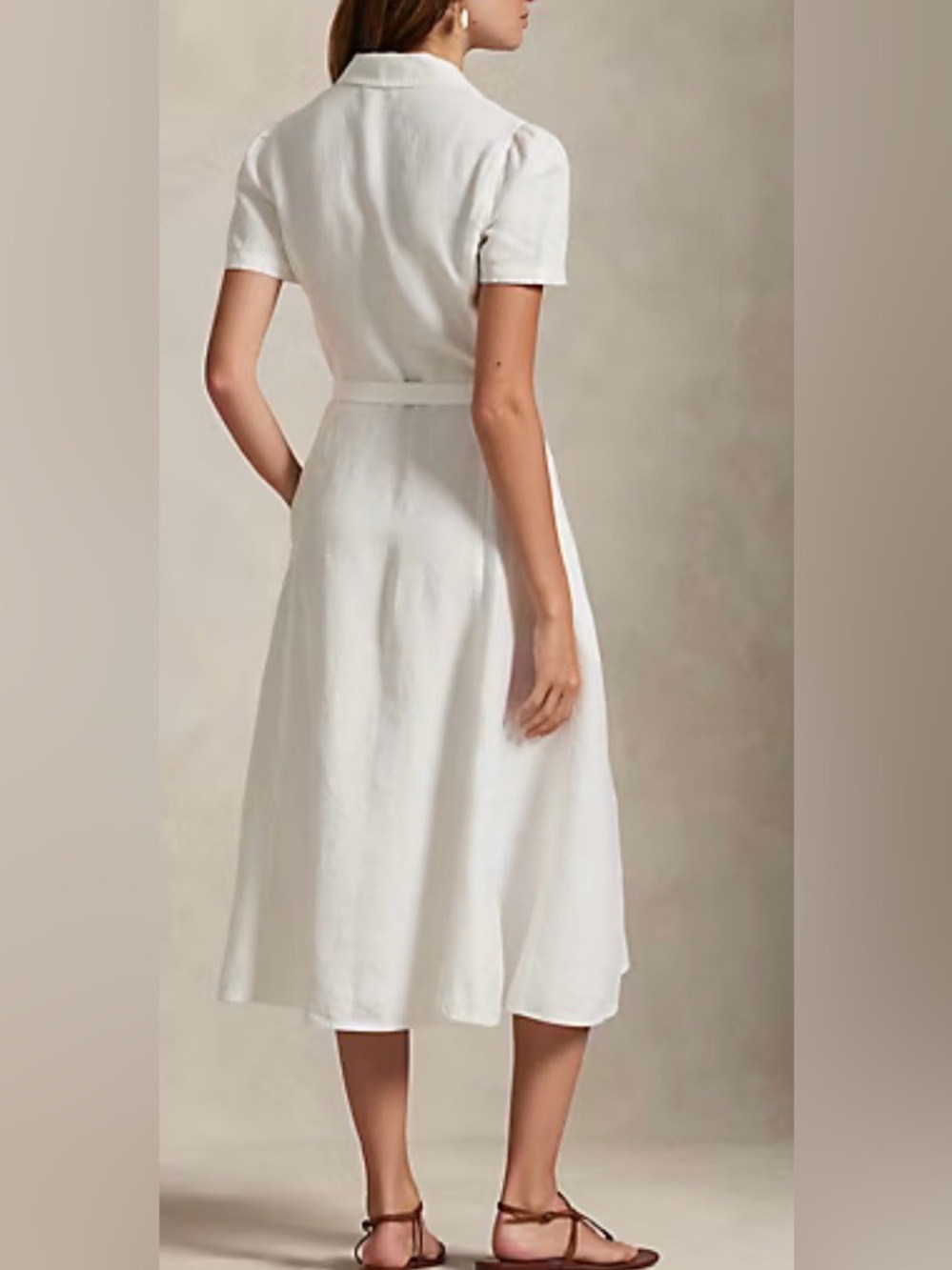 Polo Ralph Lauren Belted Linen A-Line Shirtdress | color: white | size: 2 - Picture 2 of 11